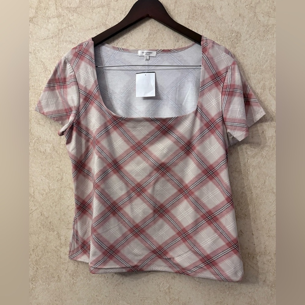 No Comment Plus Plaid Square Neck Women Top